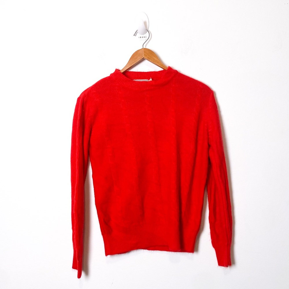 Vintage Bright Red Cable Knit Cottagecore Crewneck Sweater